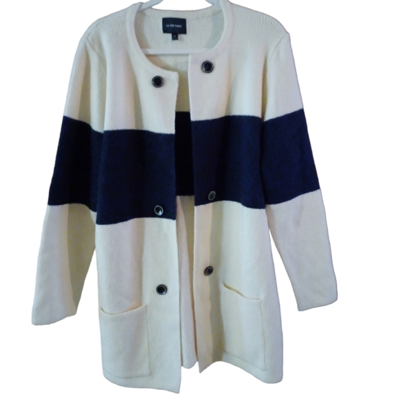 Women's XL Anthropologie La Fee Verte Navy Color Block Stripe Cardigan Sweater - Picture 8 of 16